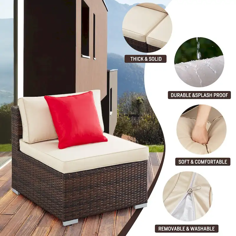 Rattan Sectional Sofa Conversation Set With Coffee Table