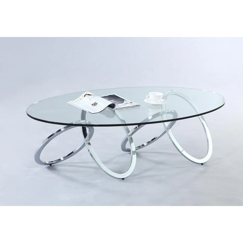 Somette Chrome and Glass Oval Cocktail Table