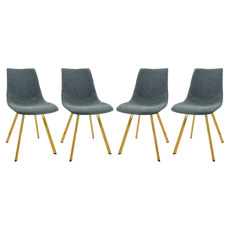 Markley Leather Dining Chair Set of 4 With Gold Metal Legs Modern Accent Side Chair