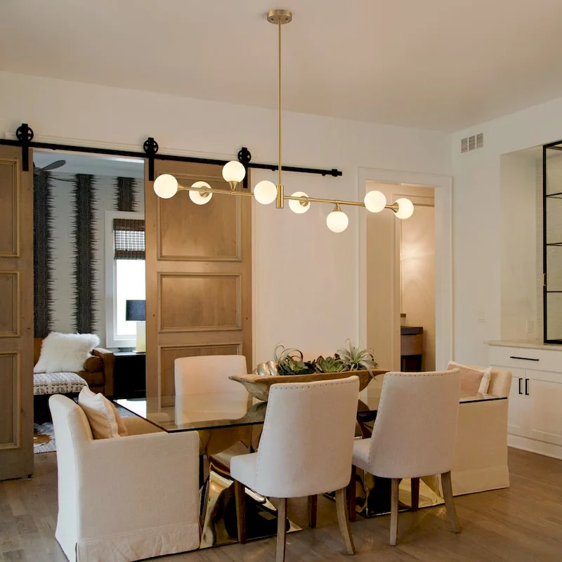 8-Light Modern Sputnik Linear Cluster Frosted Glass Globe Chandelier for Dining Room - W 51.18