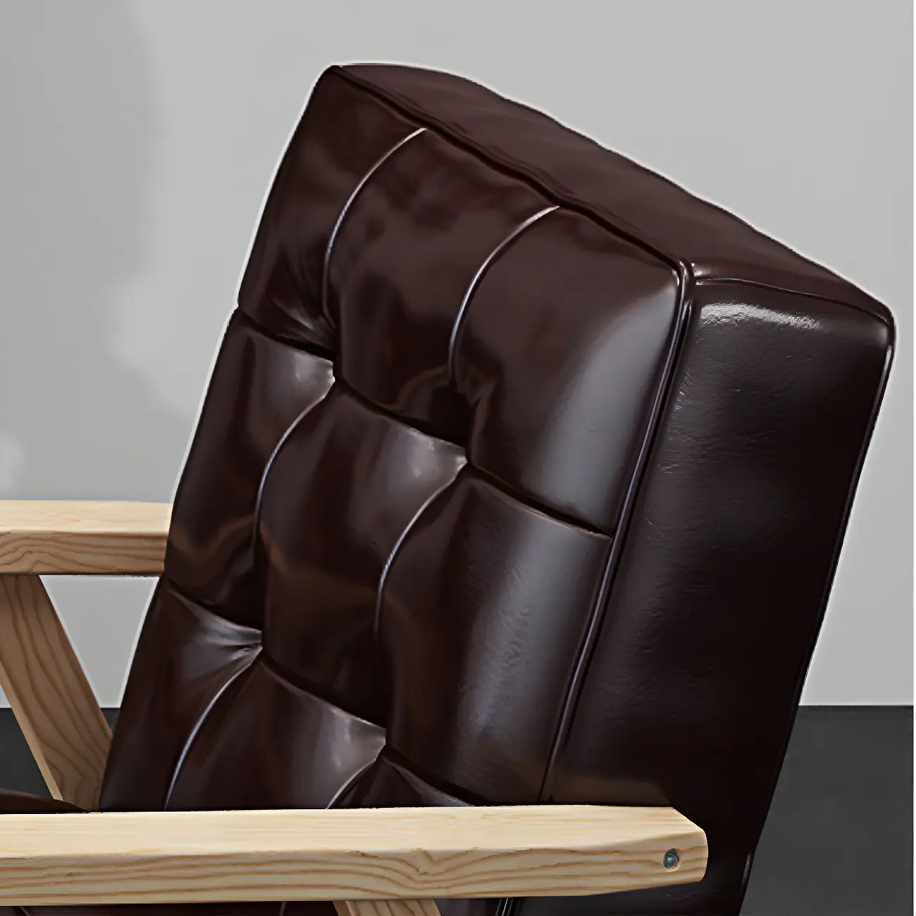 Modern Leather Tufted Accent Chair with Wood Frame
