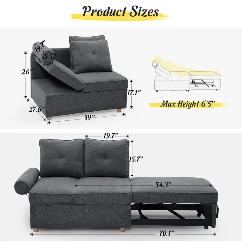 Hansabenne 4 in 1 Multi-Function Folding Sofa Folding Bed Single Futon Couch Guest Bed with 2 Throw Pillows