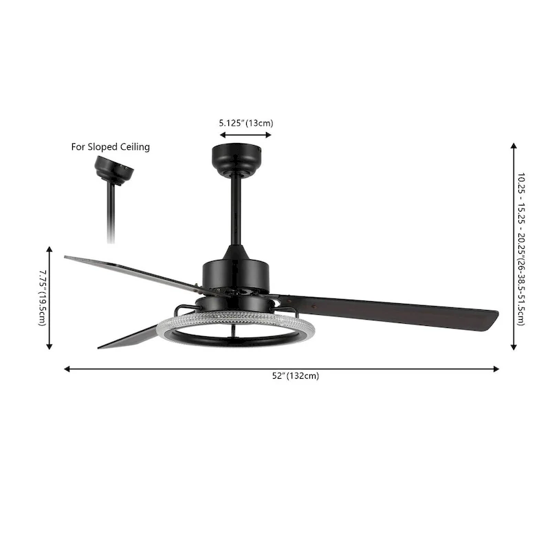 Bruno 52  1-Light Modern Industrial Iron/Acrylic/Wood Remote-Controlled 6-Speed Integrated LED Ceiling Fan, by JONATHAN Y