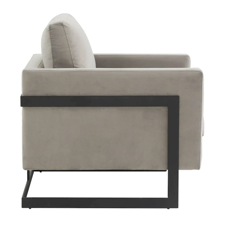 LeisureMod Lincoln Modern Velvet Arm Chair with Black Steel Frame - 35