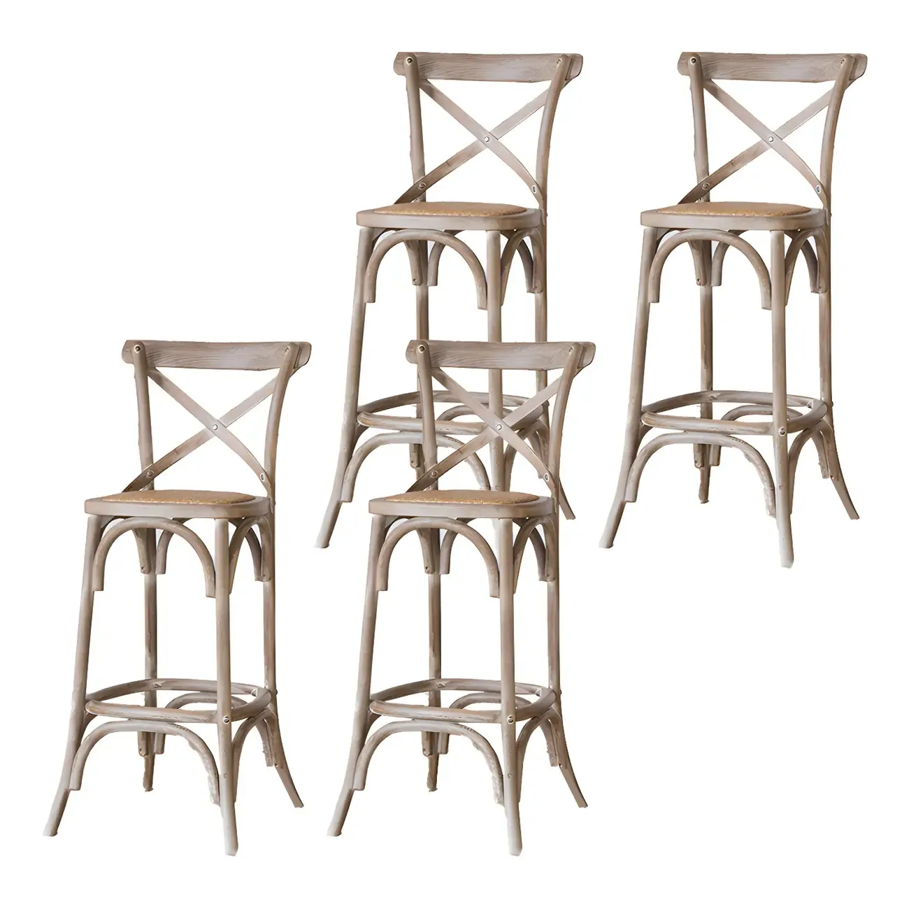 Rustic Solid Wood Wicker Cross Back Bar Stool in Brown/ Grey