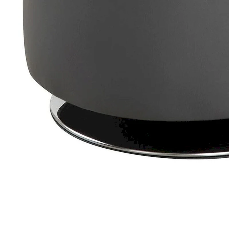 Round Leatherette Swivel Ottoman with Tufted Seat, Gray and Black