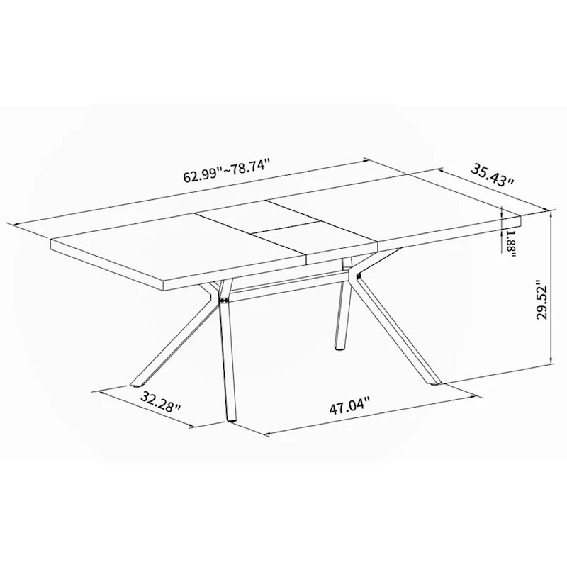 Retro Rectangular Stretch Dining Table with Cross Iron Base