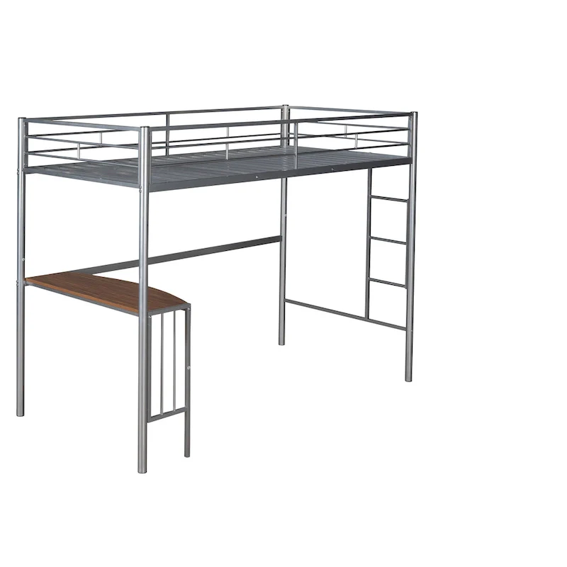 Metal Loft Bed with Desk, Ladder and Guardrails