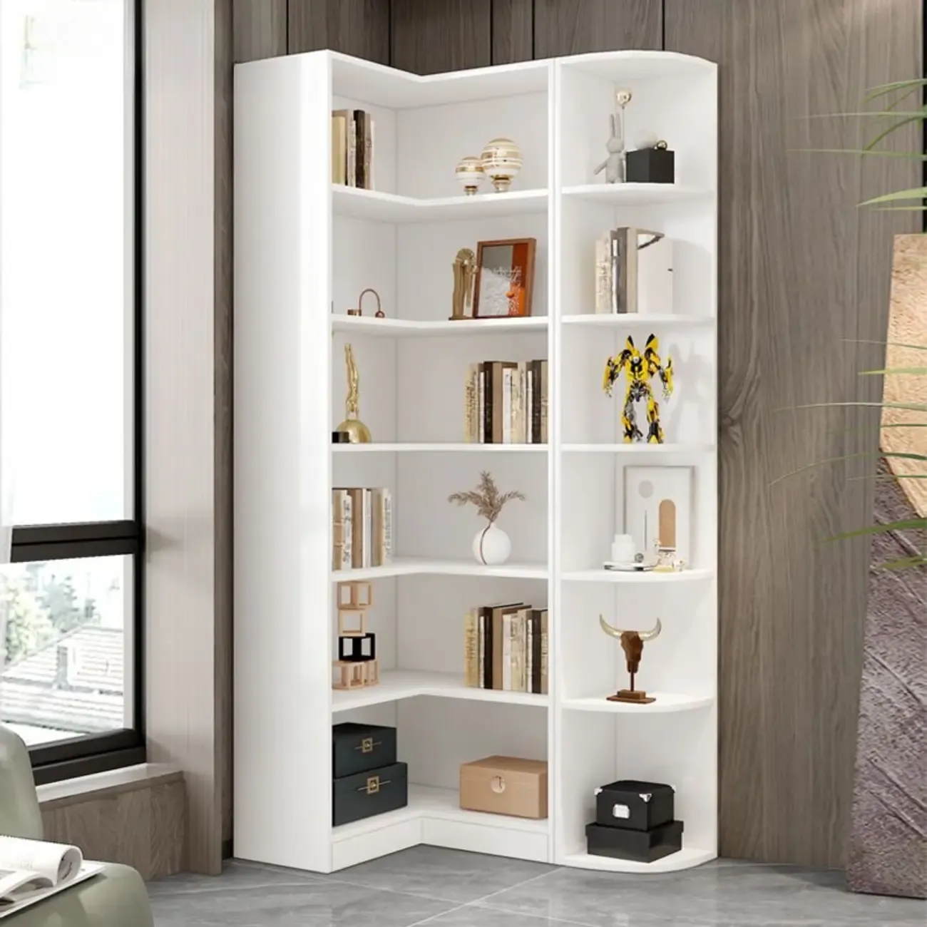 White Modern Display Bookcase with Storage Cabinet