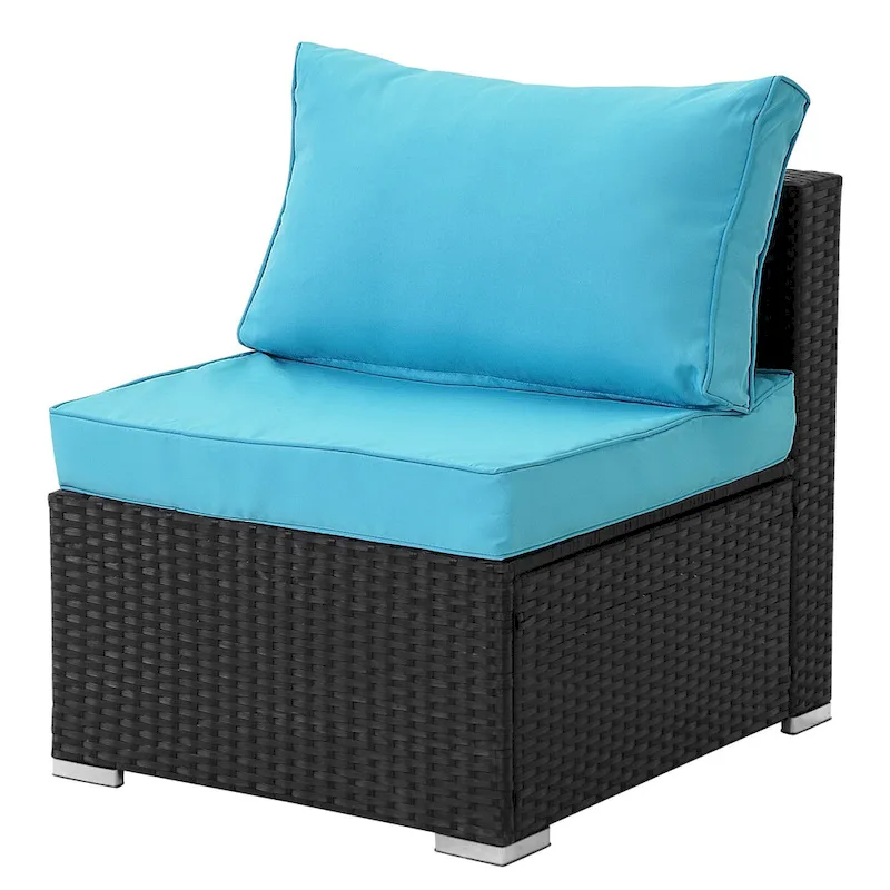 7-Piece Wicker Patio Sectional Conversation Seating Set with Blue Cushions - 85*78