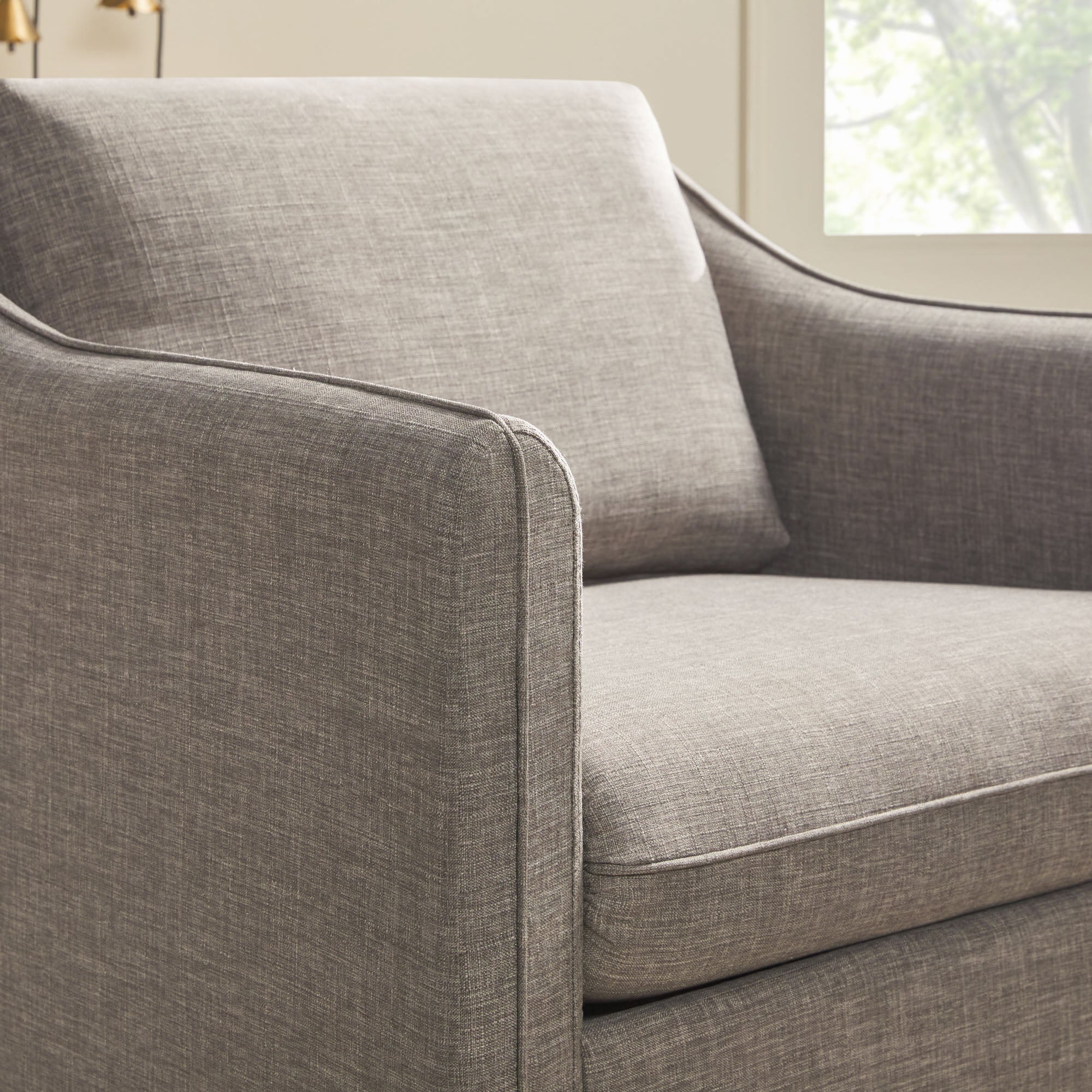 Nash Modern Farmhouse Easy Assembly Linen Swivel Accent Chair