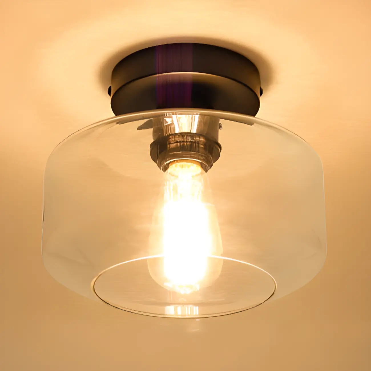 Hallway Industrial Clear Glass Semi Flush Ceiling Light