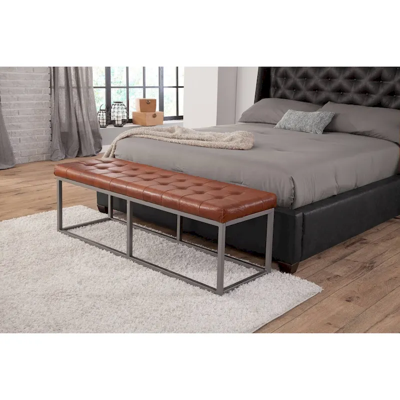 Quarterhorse Cinnamon Brown Genuine Leather and Metal Accent Bench