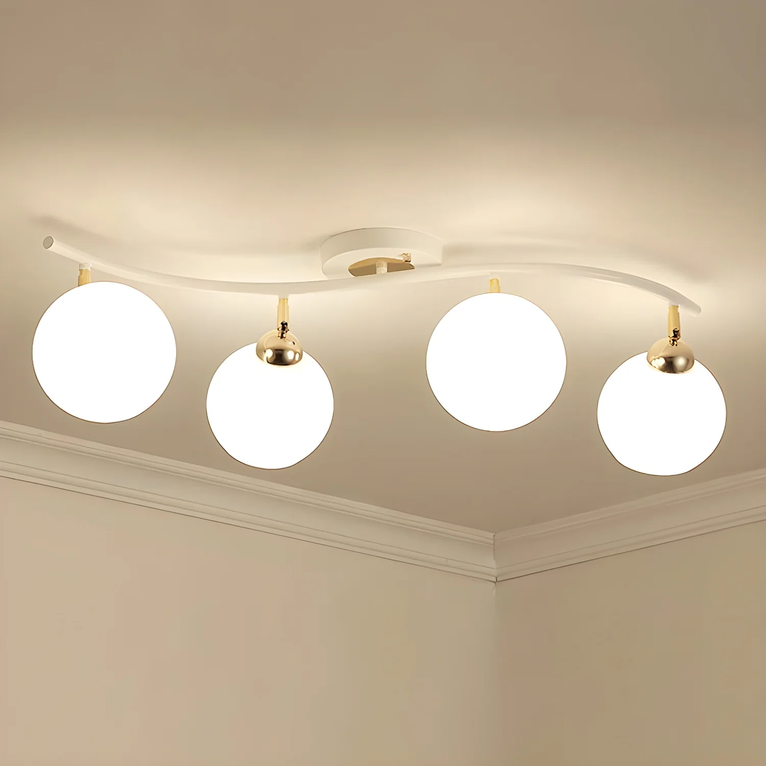 Modern Curved White Glass Dome Semi Flush Track Light