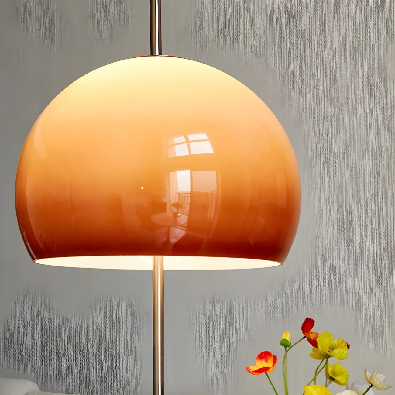 Caramel Gradient Glass Dome Table Lamp Stainless Steel Base