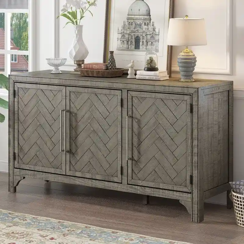 60W Cabinet Sideboard with Adjustable Shelves and Pine veneer - N/A