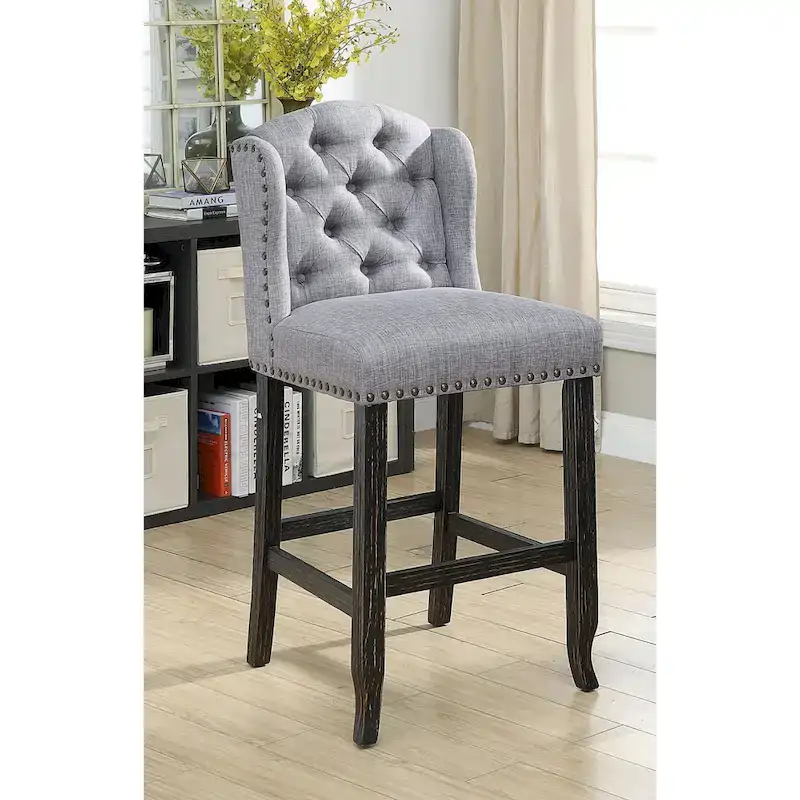 Tays Rustic Linen Tufted Bar Height Chairs (Set of 2) by Furniture of America