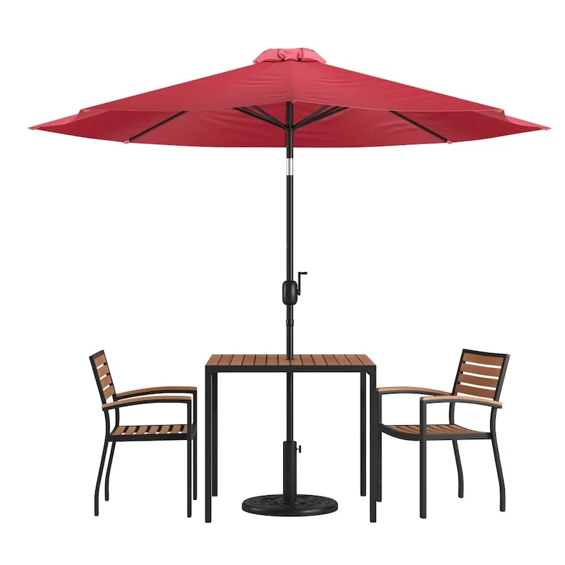 Patio Set wirh 35  Table, 2 Chairs, and Umbrella with Base - 35.25 W x 35.25 D x 29.5 H