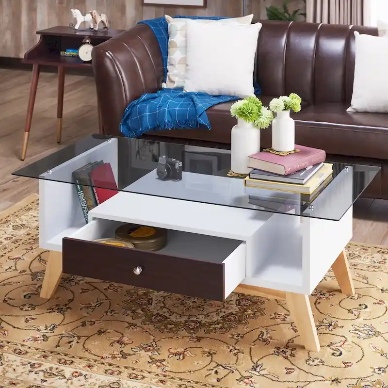 Tevi Modern 47-inch Glass Top 1-Shelf Coffee Table by Furniture of America