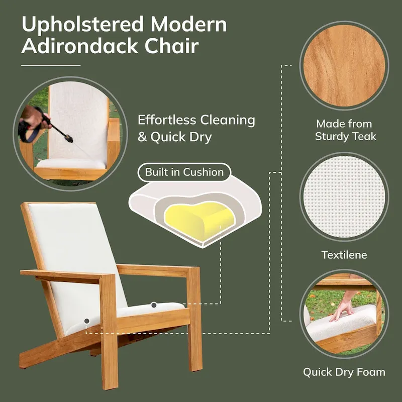 Cambridge Casual Napa Upholstered Teak Wood Modern Adirondack Chair