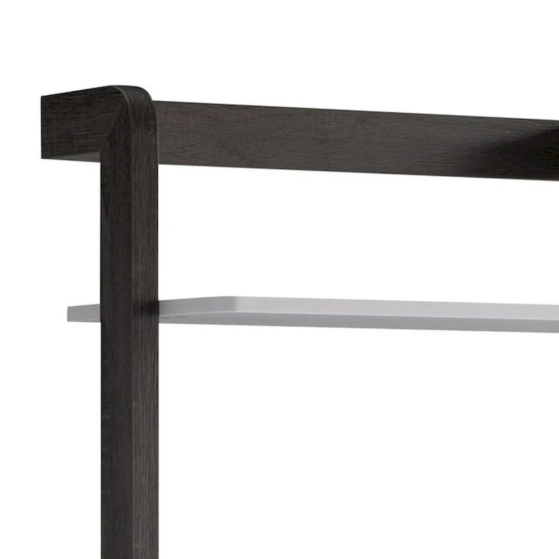 65 Inch Modern Display Cabinet, 4 Shelves, Drawer, Distressed Gray, White