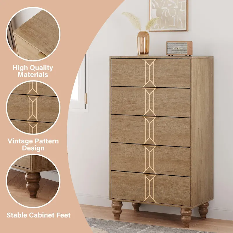 5 Drawer Dresser, Modern Wooden