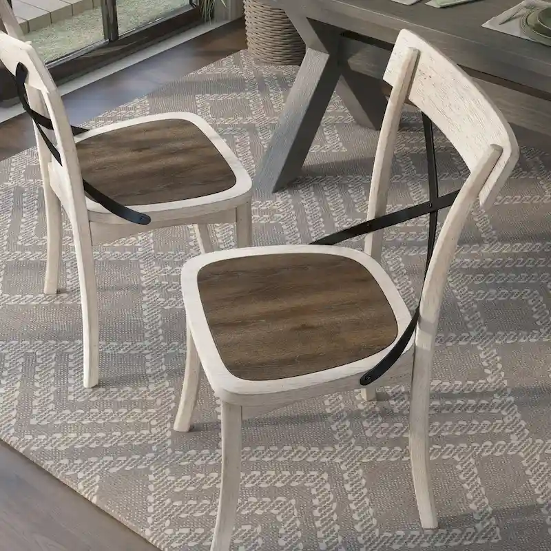 McFarlane Farmhouse Antique White Wood X-backed Chairs by Furniture of America (Set of 2)