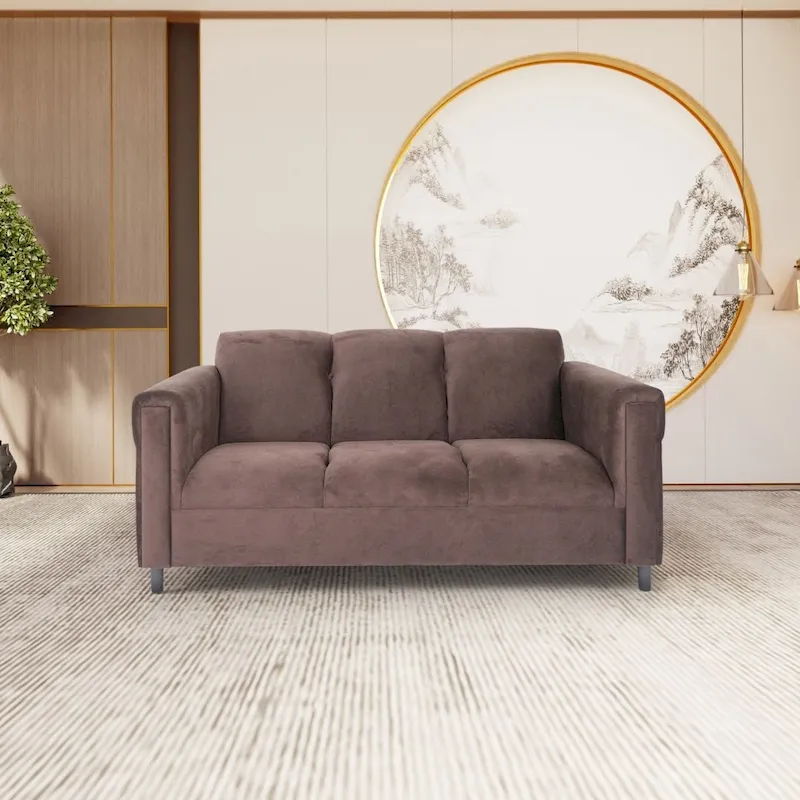 Coast to Coast Sofas Mid Century Modern 3 Seater Sofa Suede Solid Wood Frame Upholstered