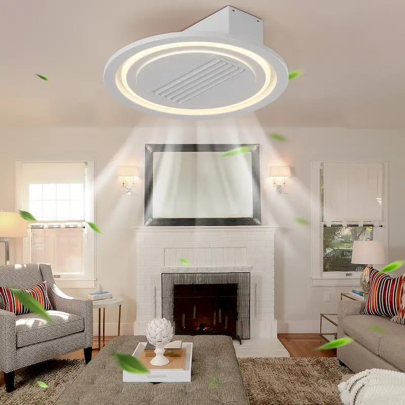 Cusp Barn 22-Inch Modern White Leafless LED Ceiling Fan with Light, 6-Speed Reversible Ceiling Fan Light with Remote Control
