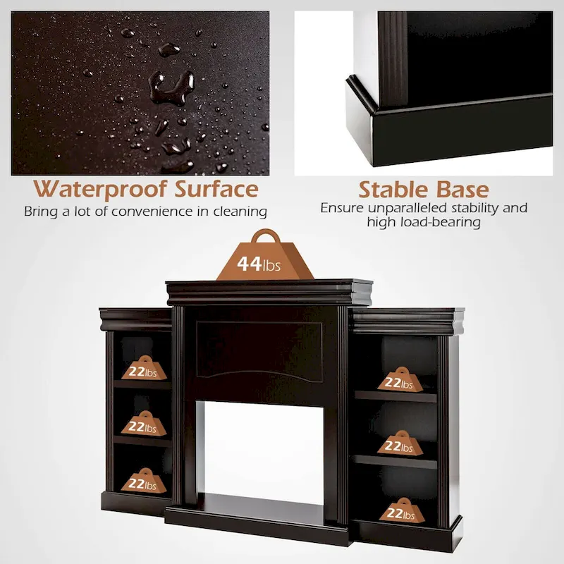 70-Inch Brown Media Entertainment Center with Bookcase and Fireplace Cabinet - 70 x 11x 45(L x W x H)