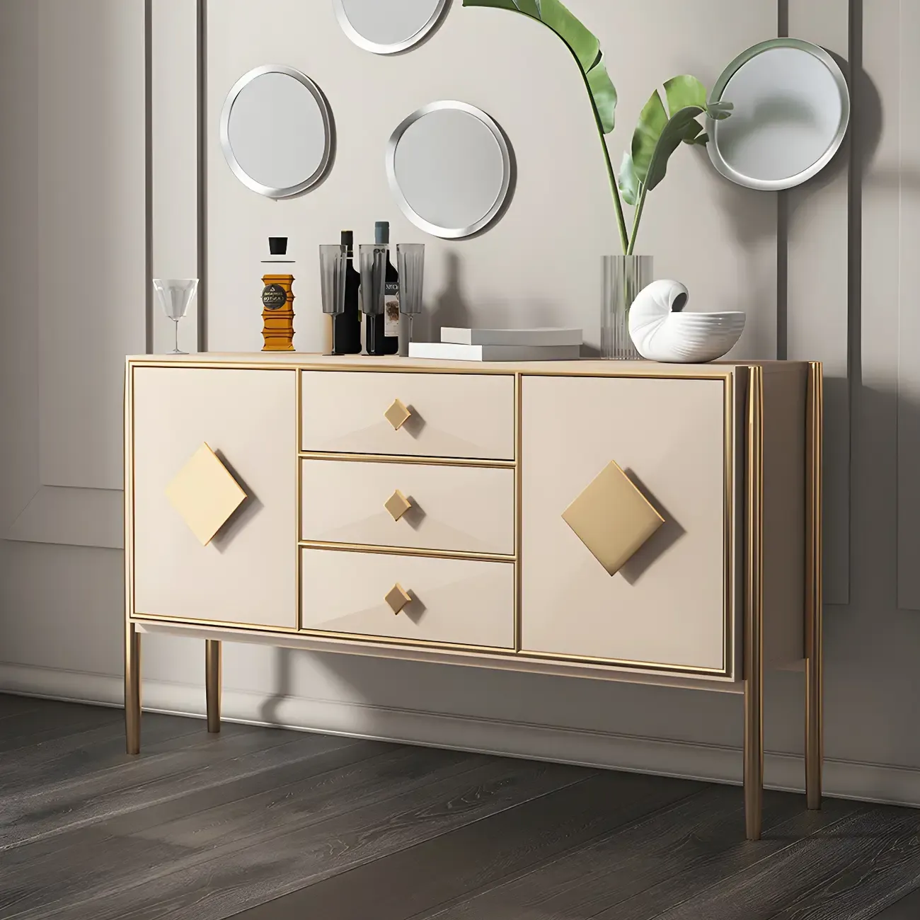 Luxury Wooden Sideboard with 3 Drawers & 2 Cabinets