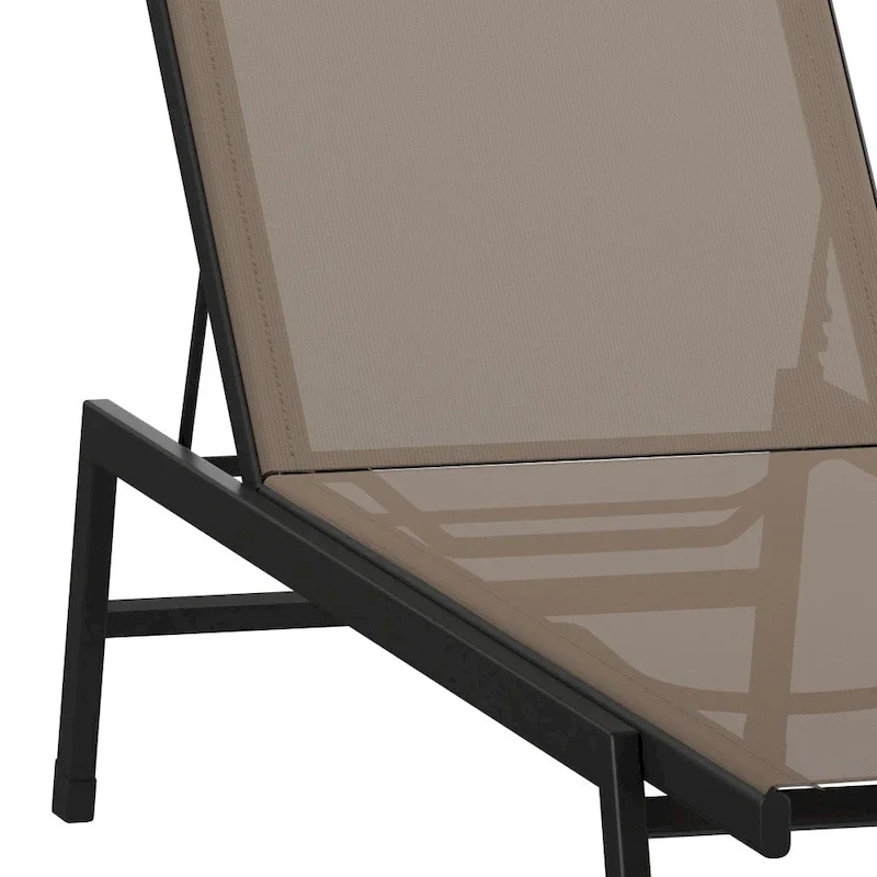 Set of 2 All-Weather Textilene Adjustable Chaise Lounge Chairs with Arms