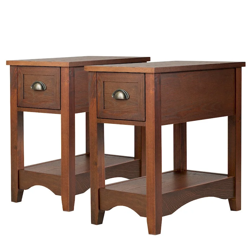 Gymax Set of 2 Contemporary Side End Table Compact Table w/ Drawer - 13 X 22 X 23 (L X W X H)