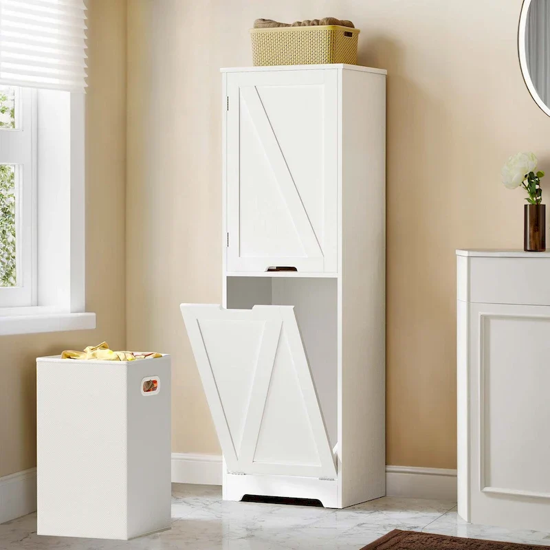 Moasis 53H Tilt Out Laundry Hamper Bathroom Storage Cabinet with Adjustable Shelves and Basket