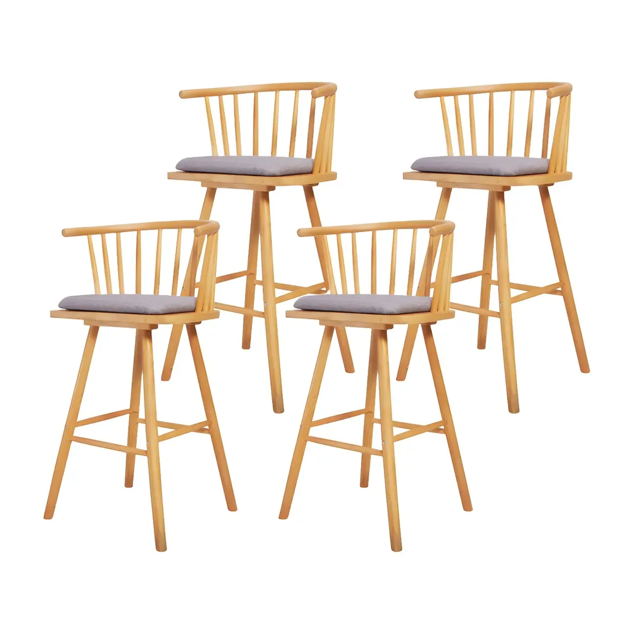 Traditional Wooden Low Back Bar Stool with Cushioned Seat