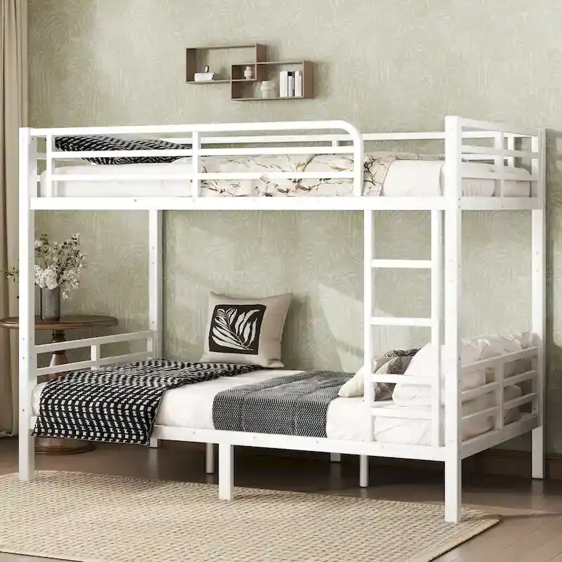 Metal Twin XL over Twin XL Bunk Bed for Teens and Adults,Space-Saving/Noise Reduced/No Box Spring Needed,White