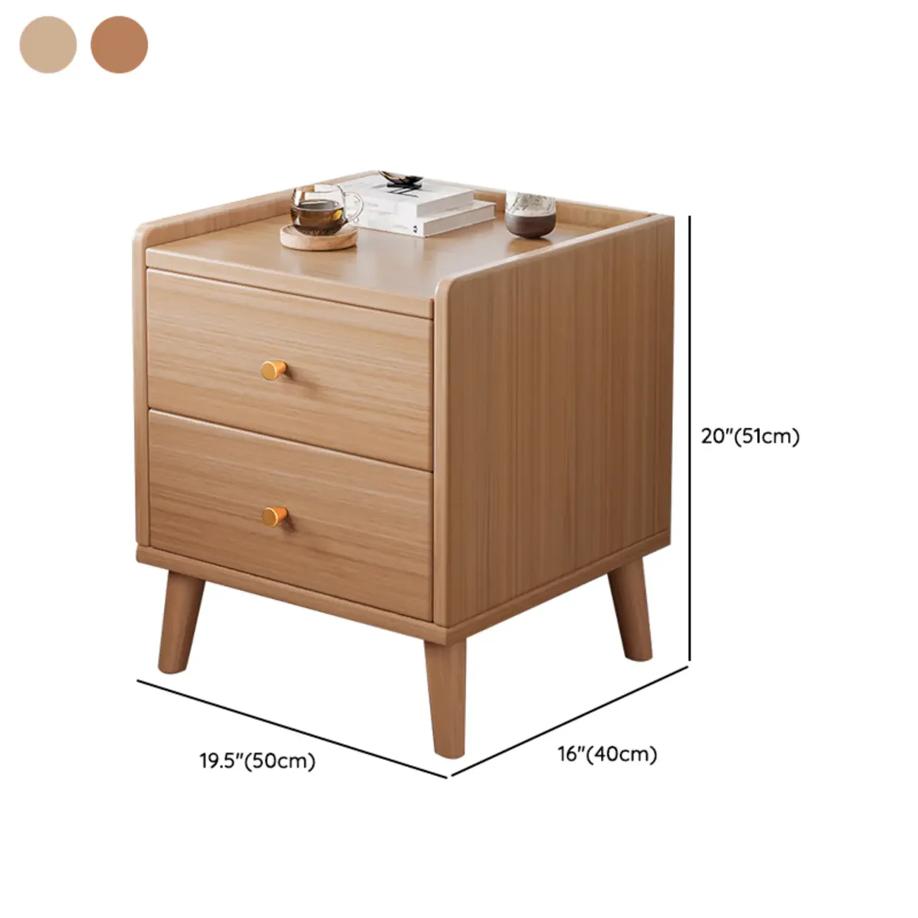 Natural Wood Scandinavian 2-Drawers Narrow Nightstand