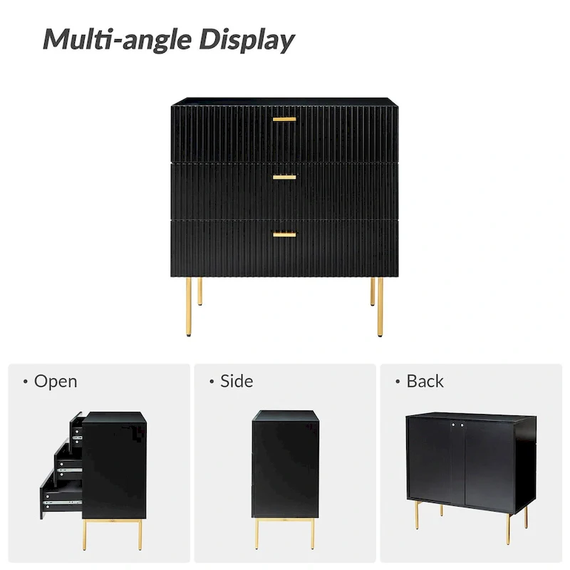 Gilb Modern 3-Drawer Dresser Nightstand with Metal Legs by HULALA HOME