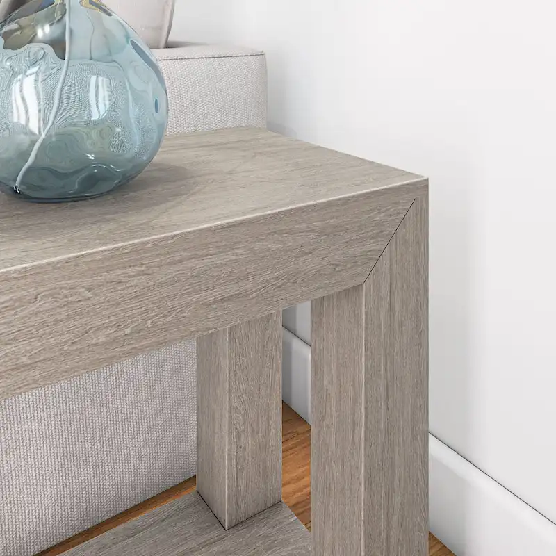 Plank and Beam Modern Rectangular Side Table with Shelf