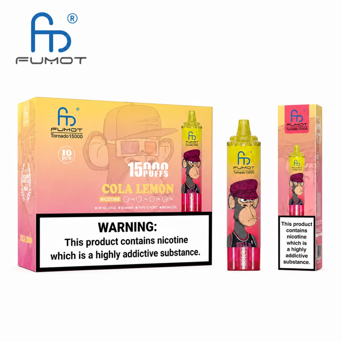 Fumot Tornado 15000 Cola Lemon – 10er-Displaybox mit Einweg-Vape und Einzelpackung