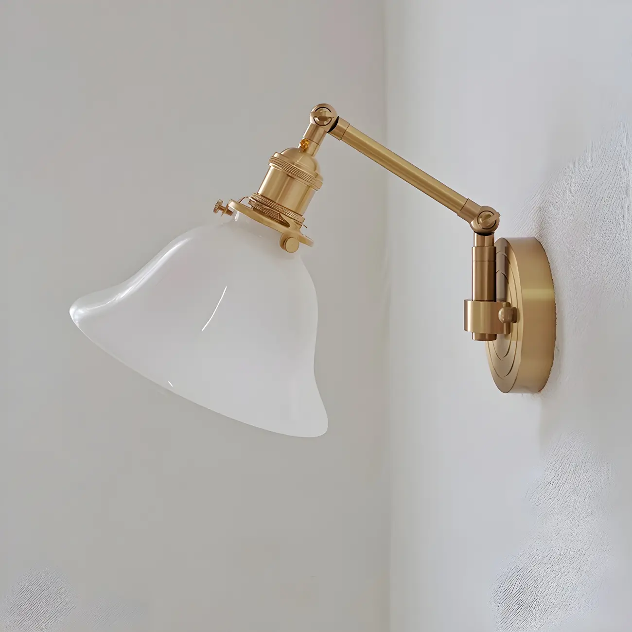 Vintage Brass Glass Adjustable Swing Arm Wall Light