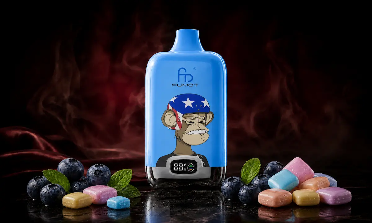 Fumot Digital Box 12000 Blueberry Bubblegum Vape in einer dunklen Rauchszene