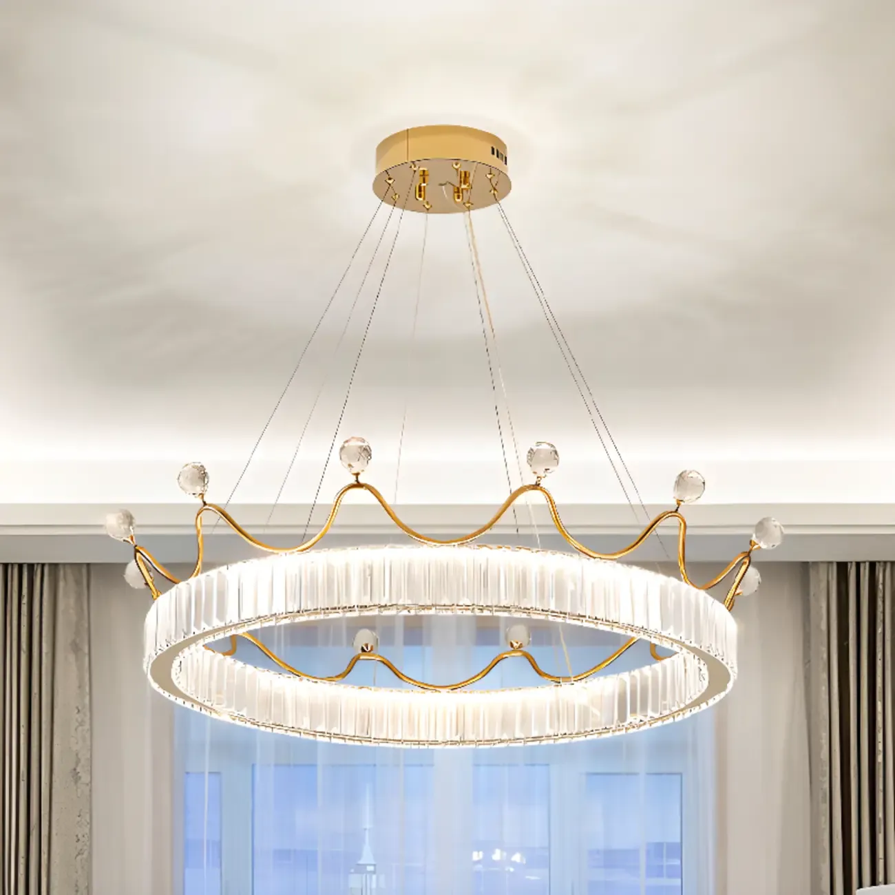 Elegant LED Golden Crown Shape Crystal Chandelier