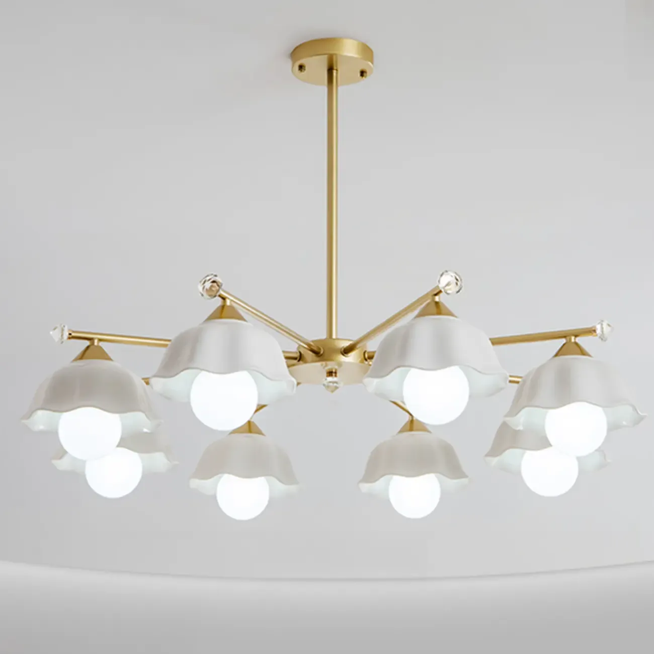 Symmetrical Ceramic Flower Down Gold Chandelier