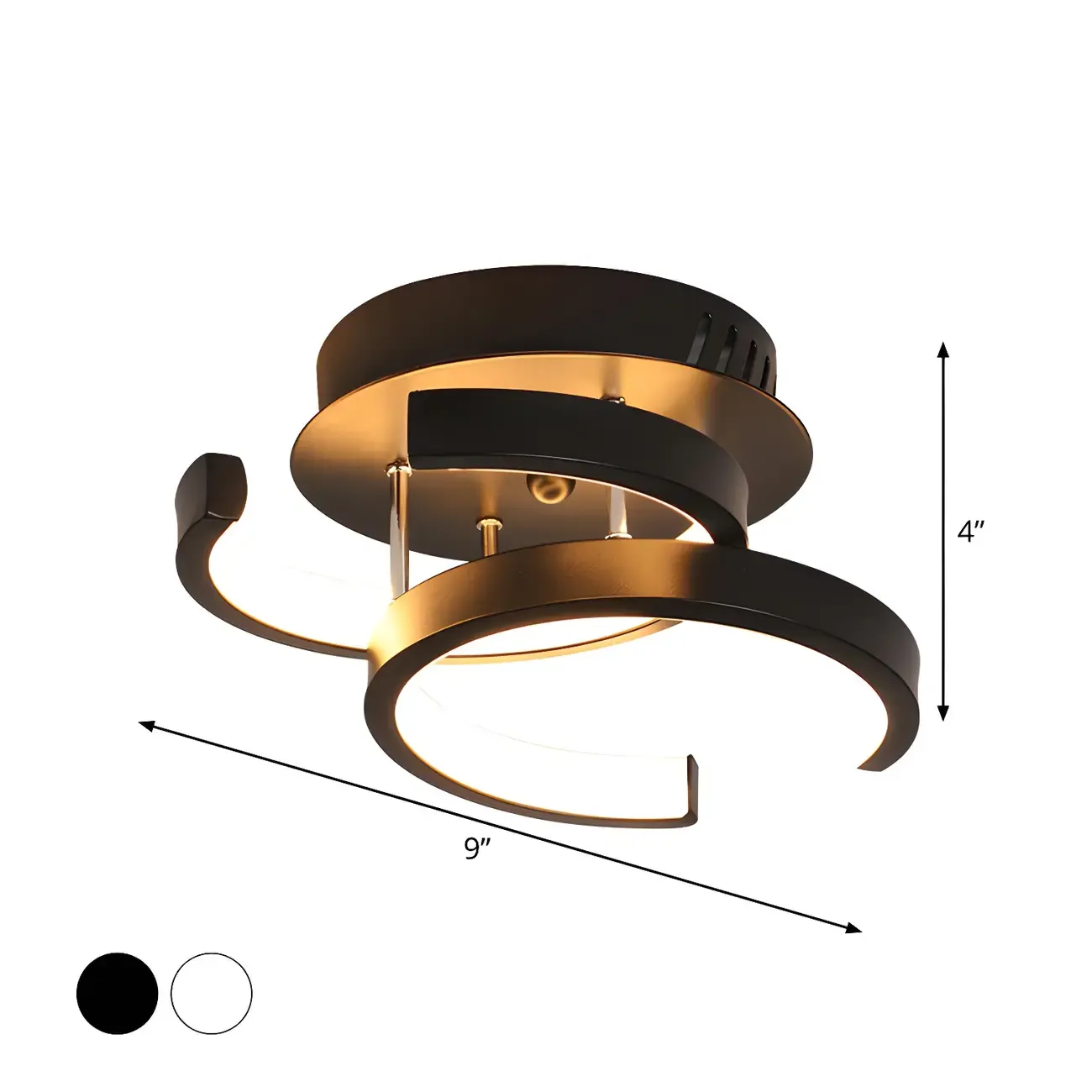 Black Geometric Metal LED Semi Flush Mount Ceiling Light