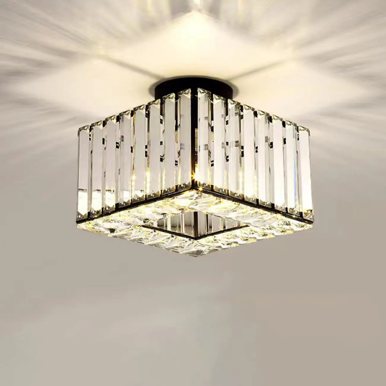 Modern Gold Square Crystal Semi Flush Ceiling Light