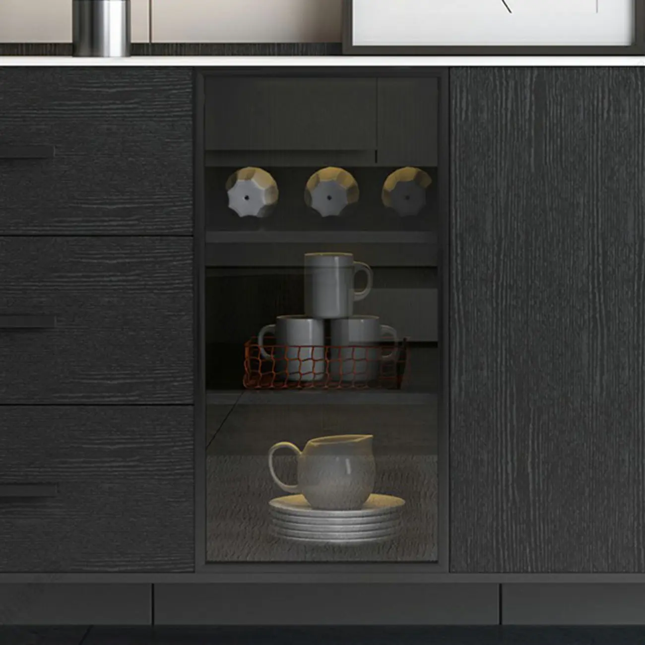 Modern Wooden Sideboard with Cabinets & Wine Rack