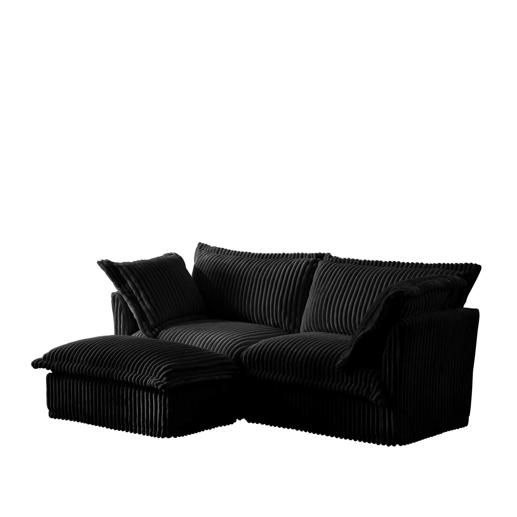 Walker Edison | Cloud Slipcovered Black Sectional Sofa with Ottoman