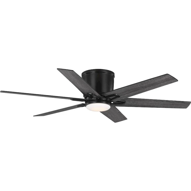 Bexar Collection 54 in. Six Blade Matte Black Modern Farmhouse Ceiling Fan with Integrated LED Light - 54 in x 54 in x 11.5 in