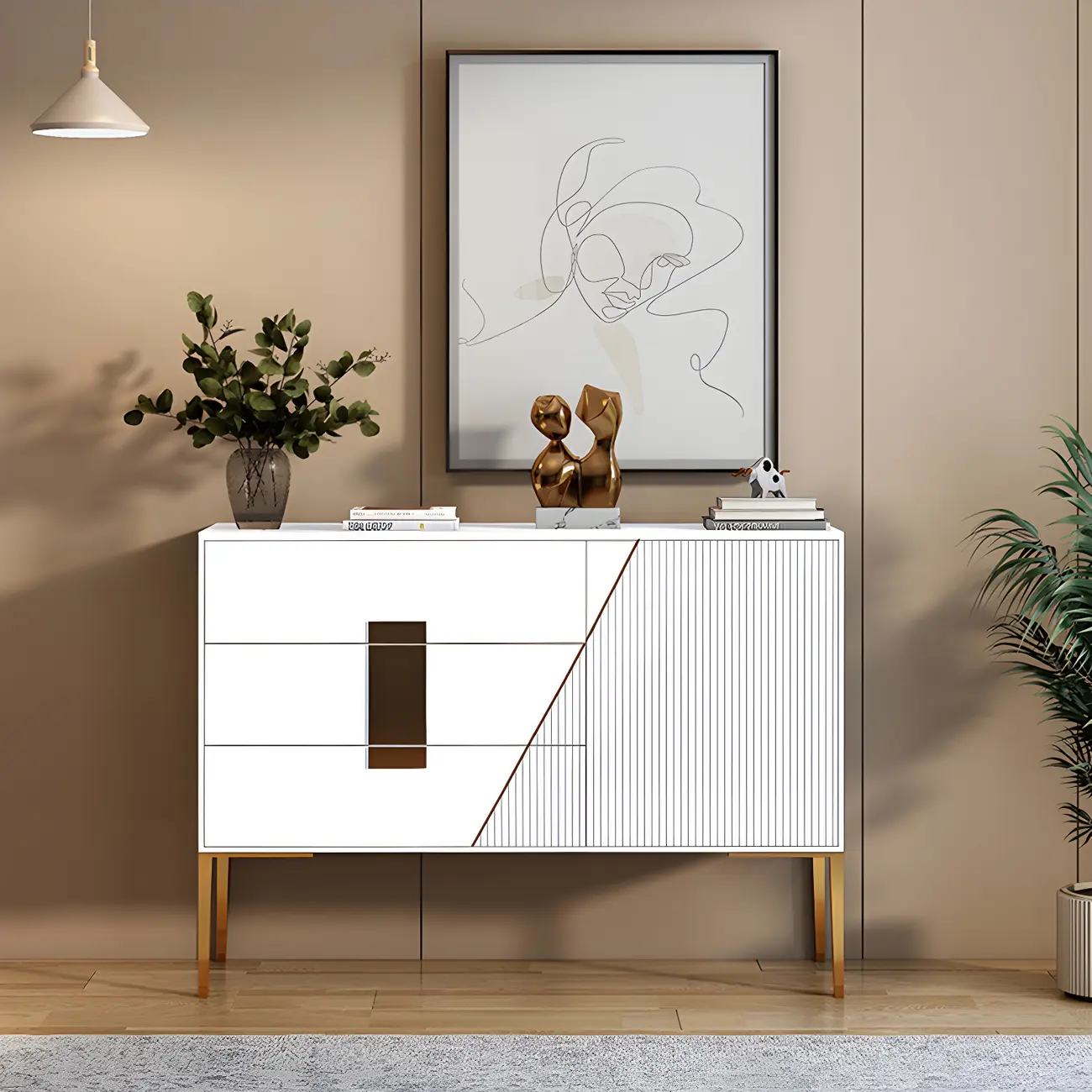 Glam Sleek Wooden Sideboard with Drawers